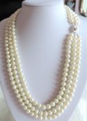 Vintage Triple Strand 24 inch Pearl Necklace