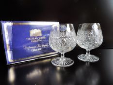 Boxed Pair of Thomas Webb 'Wellington' Crystal Brandy Glasses Large 14cm High