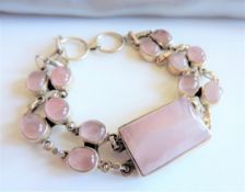 Vintage Sterling Silver Rose Quartz Bracelet 32grams