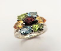 Sterling Silver 6ct Topaz, Citrine, Peridot & Garnet Ring New with Gift Box