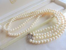 Vintage Lotus Pearls Double Strand 22 inch Necklace in Original Box