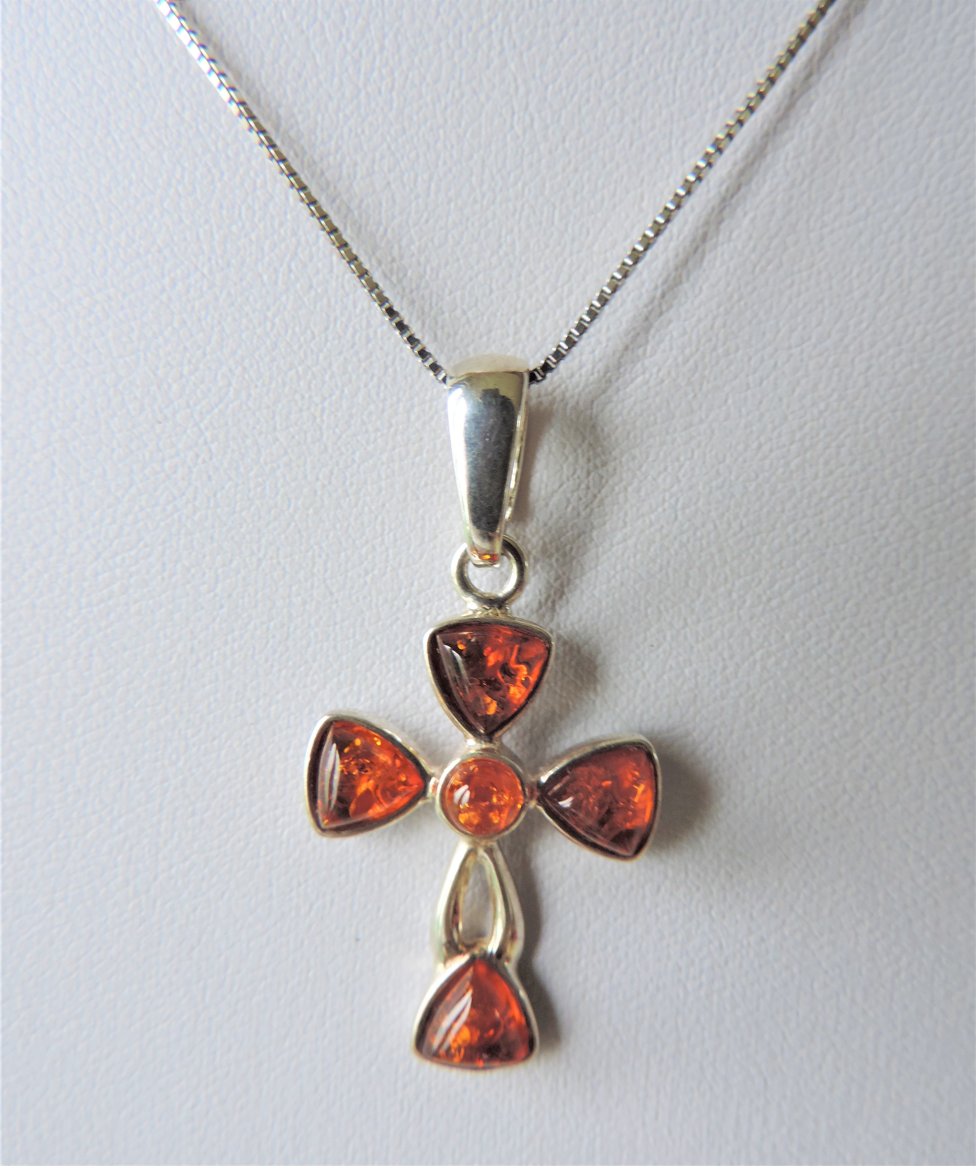 Sterling Silver Baltic Amber Cross Pendant Necklace - Image 2 of 3