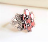 Sterling Silver 1.75 CT Garnet & Diamond Ring New with Gift Pouch
