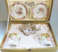 Italian Porcelain Demitasse Coffee Cup and Saucer Set for Two