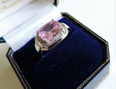 Sterling Silver 4ct Pink & White Gemstone Ring New with Gift Pouch