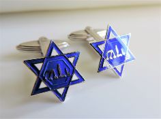 Vintage Sterling Silver Cobalt Blue Enamel Star of David Cufflinks.