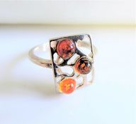 Artisan Hand Made Sterling Silver Baltic Amber Ring