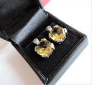 Sterling Silver 12ct Citrine Earrings New with Gift Box