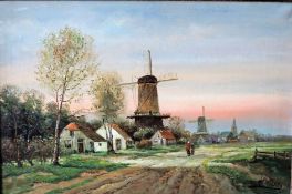 Jan Hofland Dutch Landscape Oil on Canvas 80cm Wide