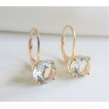 Gold Silver 4.4 CT Aquamarine Earrings New with Gift Pouch