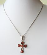 Sterling Silver Baltic Amber Cross Pendant Necklace