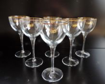 Set 6 Gold Rim Tall Stem Deluxe Wine Glasses 20cm High New Unused