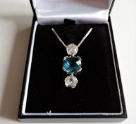 Sterling Silver 12.5 CT Topaz Pendant Necklace New with Gift Box