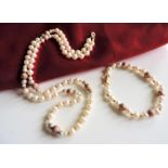 Cultured Pearl Necklace and Bracelet Set.