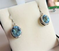 Sterling Silver 12ct Blue Topaz Drop Earrings with Gift Box