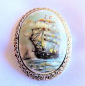 Antique Limoges France Hand Painted Porcelain Brooch Large 5cmx4cm