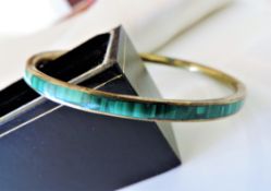 Vintage Hand Made Malachite on Brass Bangle