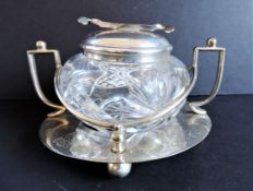 Antique Silver Plate & Cut Glass Sugar Bowl