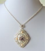 Sterling Silver Pearl & Garnet Necklace New with Gift Box