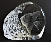 Rare Large Mats Jonasson Crystal Angel Fish Paperweight 12cm (5"") Wide