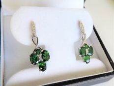 Sterling Silver 6ct Green Diopside Earrings New with Gift Box