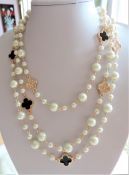 60 inch Pearl, Enamel and Crystal Necklace