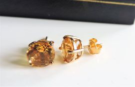 4ct Citrine Gold on Sterling Silver Stud Earrings New with Gift Pouch