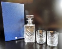 Rowton Crystal Decanter and 2 x Whisky Glasses New Boxed