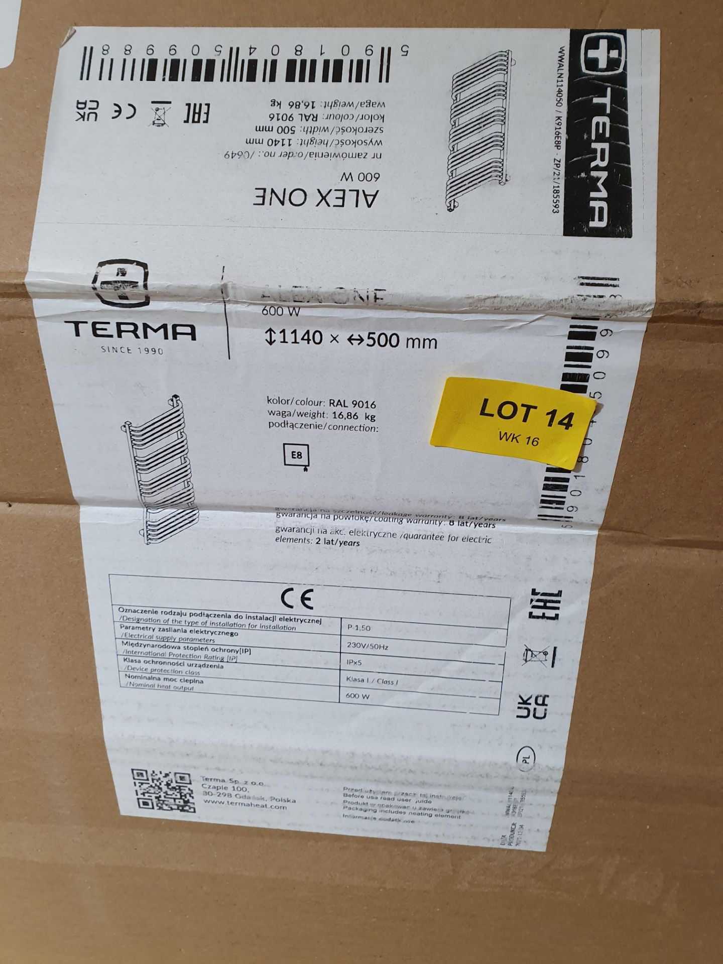 RRP £299. Terma Alex 600W Electric White Towel warmer Radiator. (H)1140mm (W)500mm. Appears New, Un - Image 4 of 4