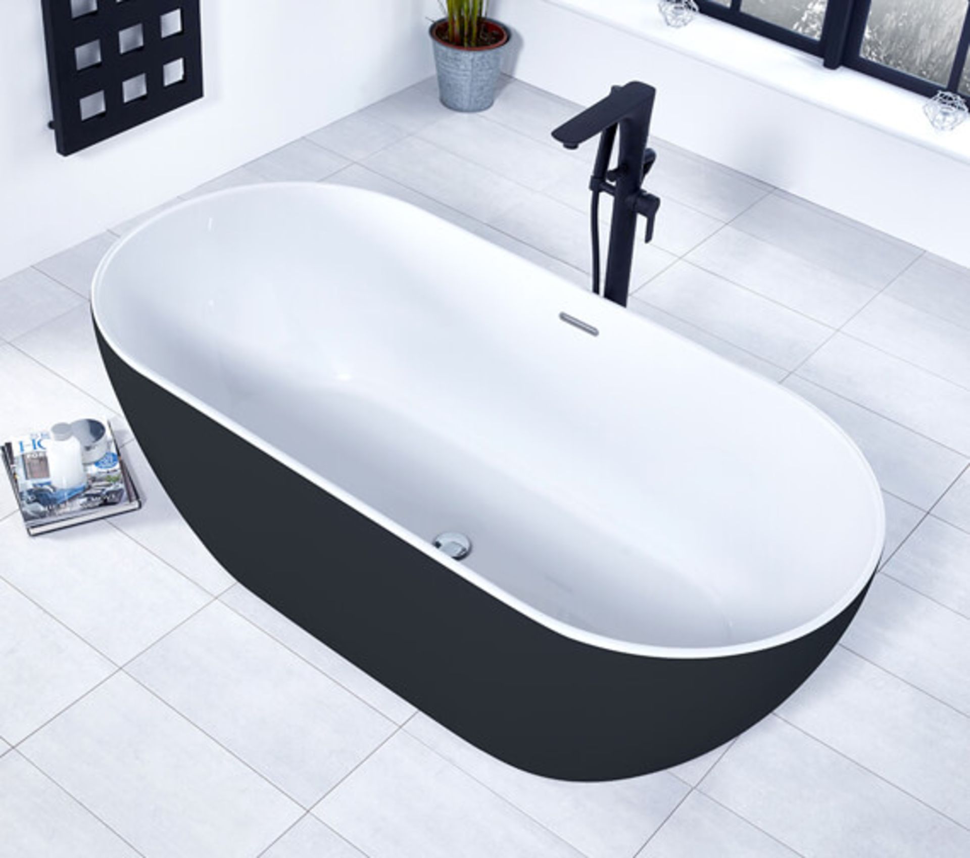 Rrp £1,899. Aqua Summit 800 x 1680mm Graphite Black Freestanding Bath. Ex Trade Show Display Bath. - Image 4 of 5