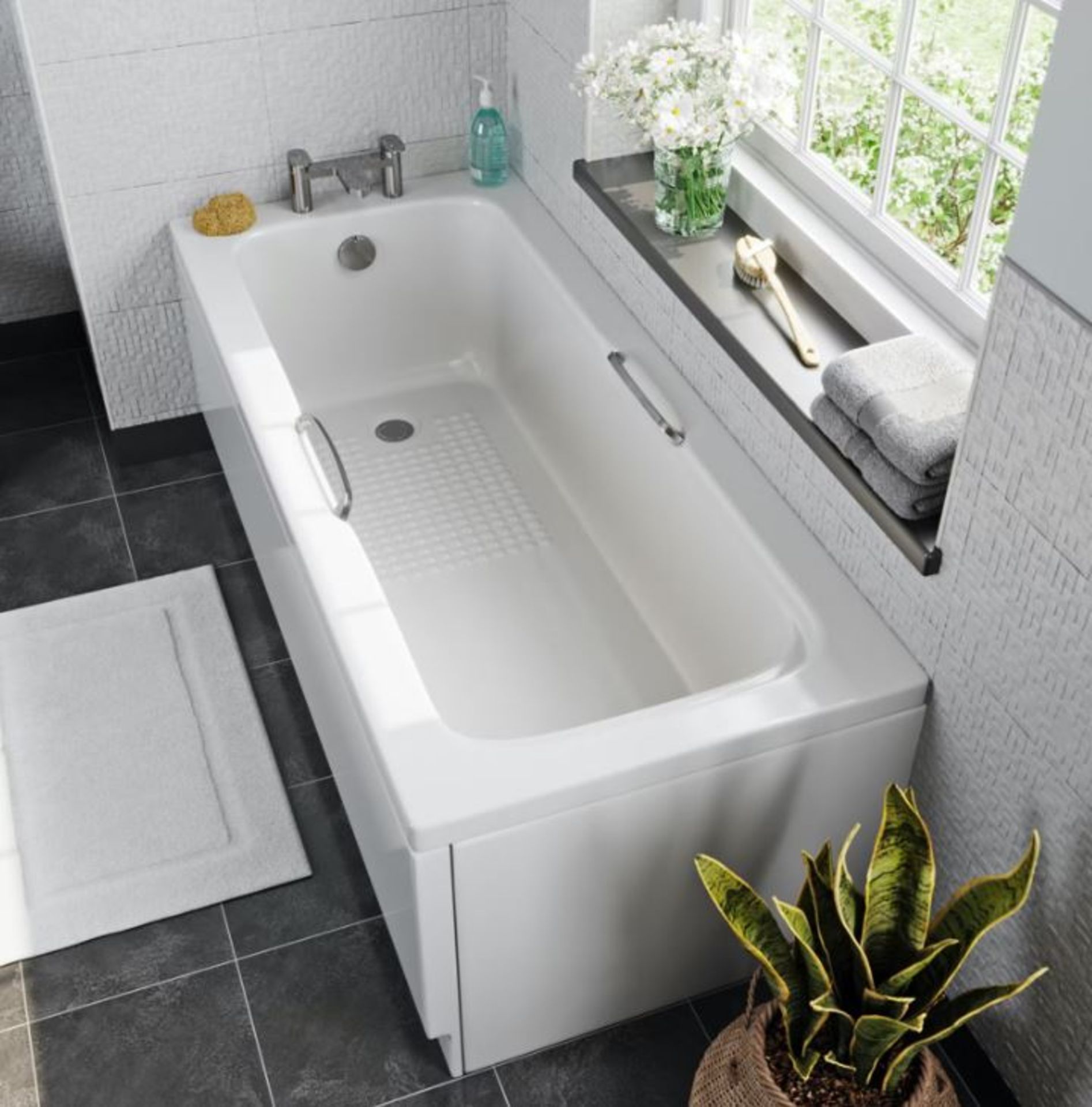 1700 x 700mm Kirk Anti Slip Single Ended Bath Fitted With Chrome Grab Handles. Appears New unused