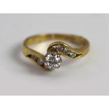 Diamond Single Stone Crossover Twist Yellow Gold Ring