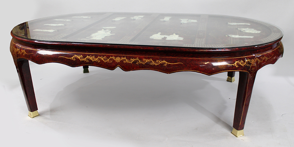 Large Vintage Chinese Red Lacquer Coffee Table - Image 2 of 8
