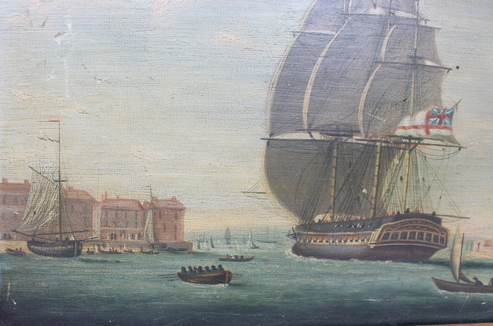 Early 19th c. Painting of a Frigate Oil on Board 1823 - Image 3 of 5