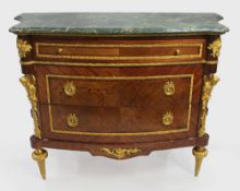 French Marble Topped Bow Fronted Commode with Gilt Metal Mounts