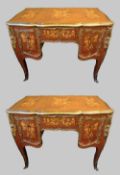 Pair of Louis XV Style Kingwood & Marquetry Brass Bound Desks