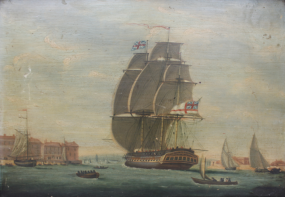 Early 19th c. Painting of a Frigate Oil on Board 1823 - Image 2 of 5