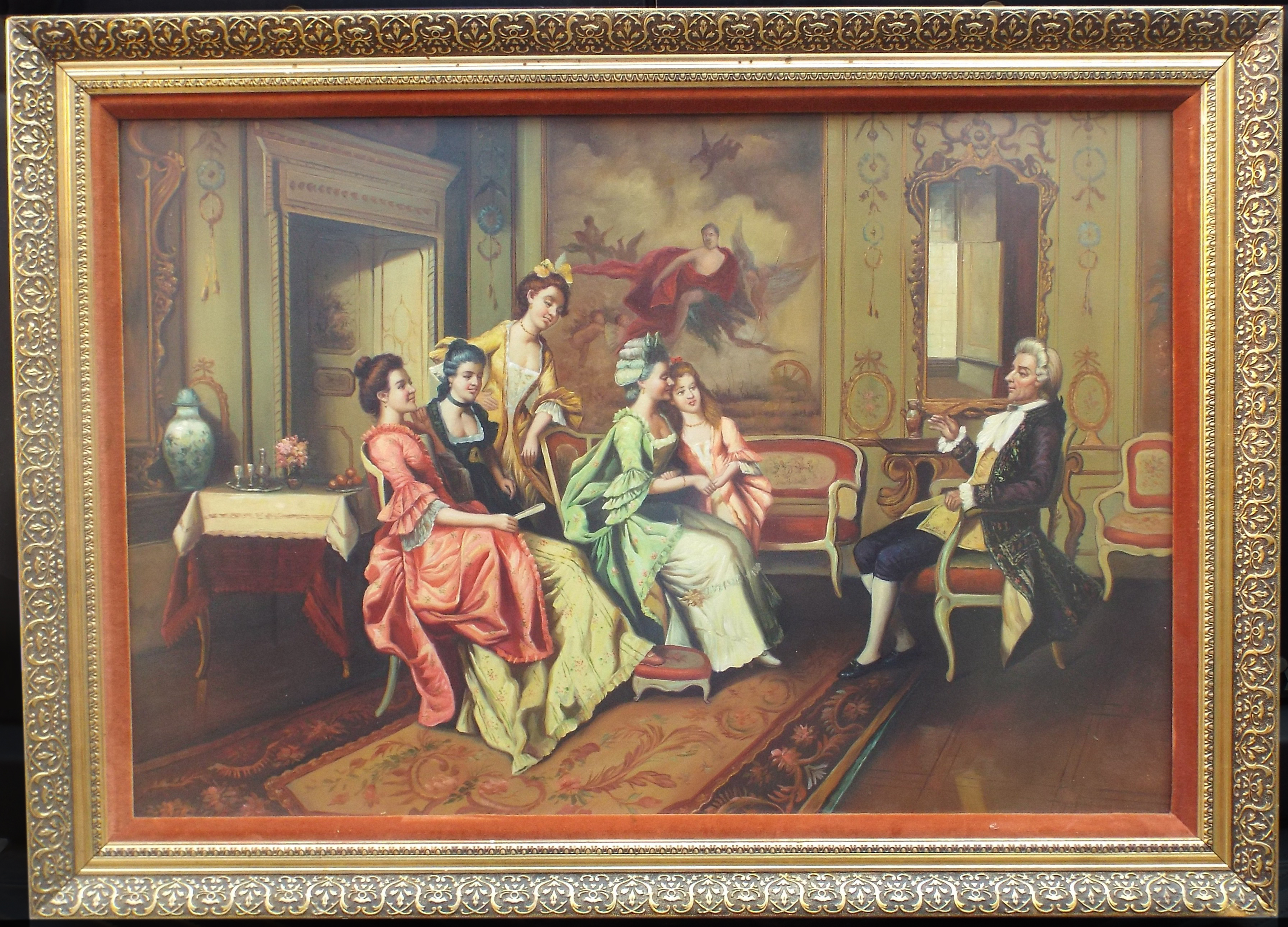 Fine Aristocratic Interior Genre Oil Painting Set in Gilt Frame - Image 3 of 3