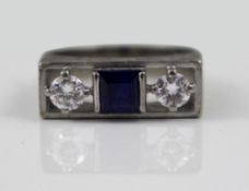 Sapphire & Diamond Three Stone White Gold Ring