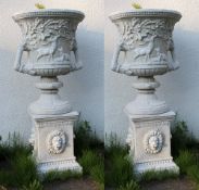 Pair of Heavy Composite Stone Classical Style Garden Urns