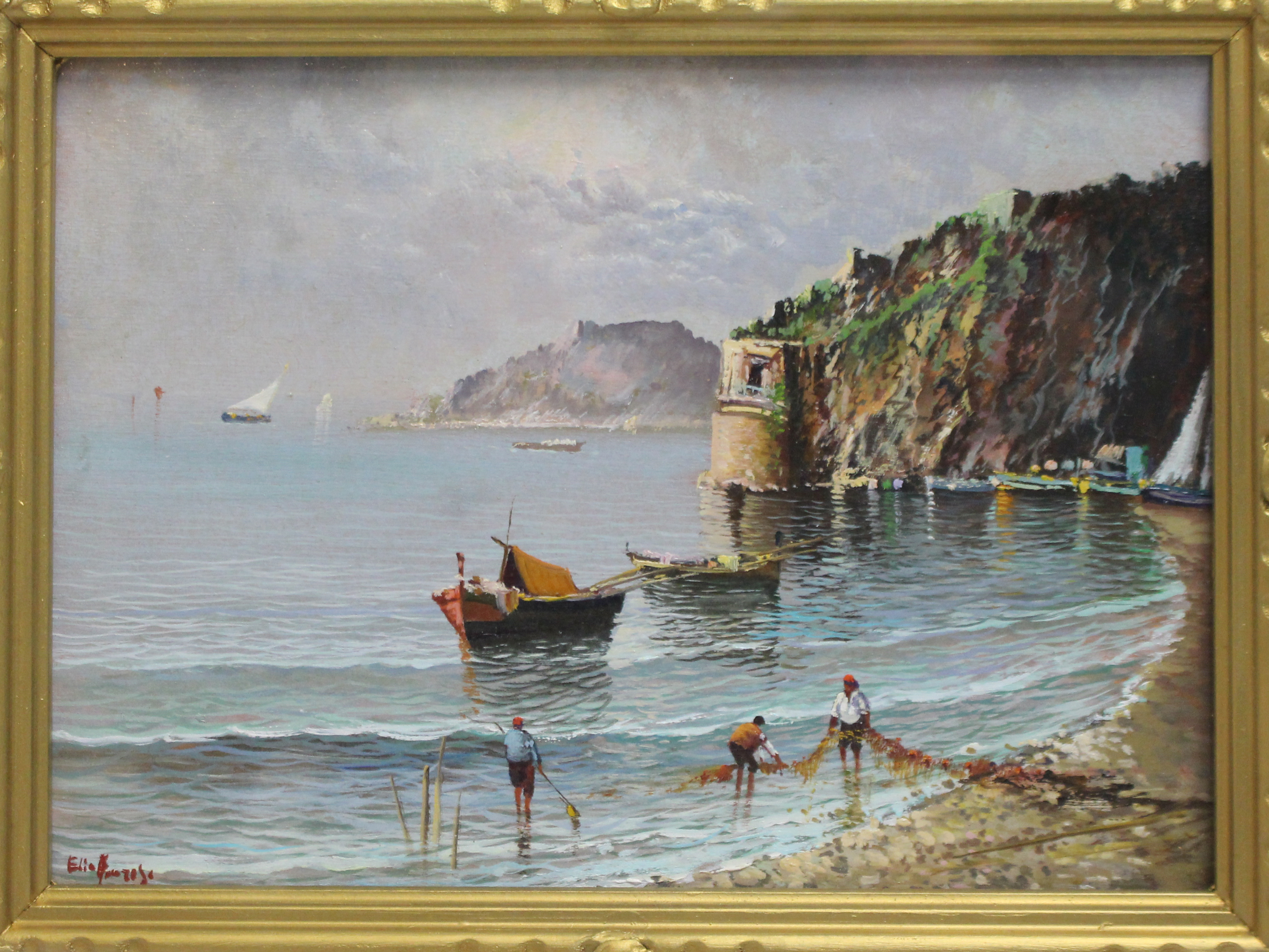 Neapolitan Seascape by Elio Amoroso Oil on Board c.1950 - Image 2 of 10