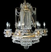 Designer Profusely Dressed Crystal Gilt Metal Chandelier