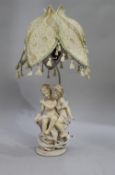 Italian Classical Figural Table Lamp with Lotus Form Shade
