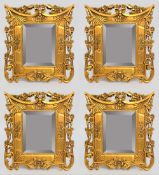 Set of 4 Carved Floral Giltwood Bevelled Glass Wall Mirror