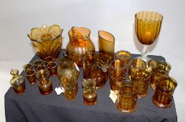 Collection of Vintage Amber Glass Vases Tankards Etc.
