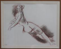 French Ink & Conte Nude Sketch Set in Gilt Frame