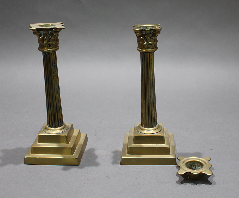 Pair of Victorian Stepped Corinthian Column Brass Candlesticks - Image 4 of 5