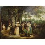 Pair of Early 19th c. Country Genre Scenes Oil on Canvas