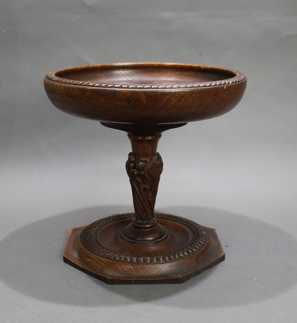 Early 20th c. Carved Oak Pedestal Bowl