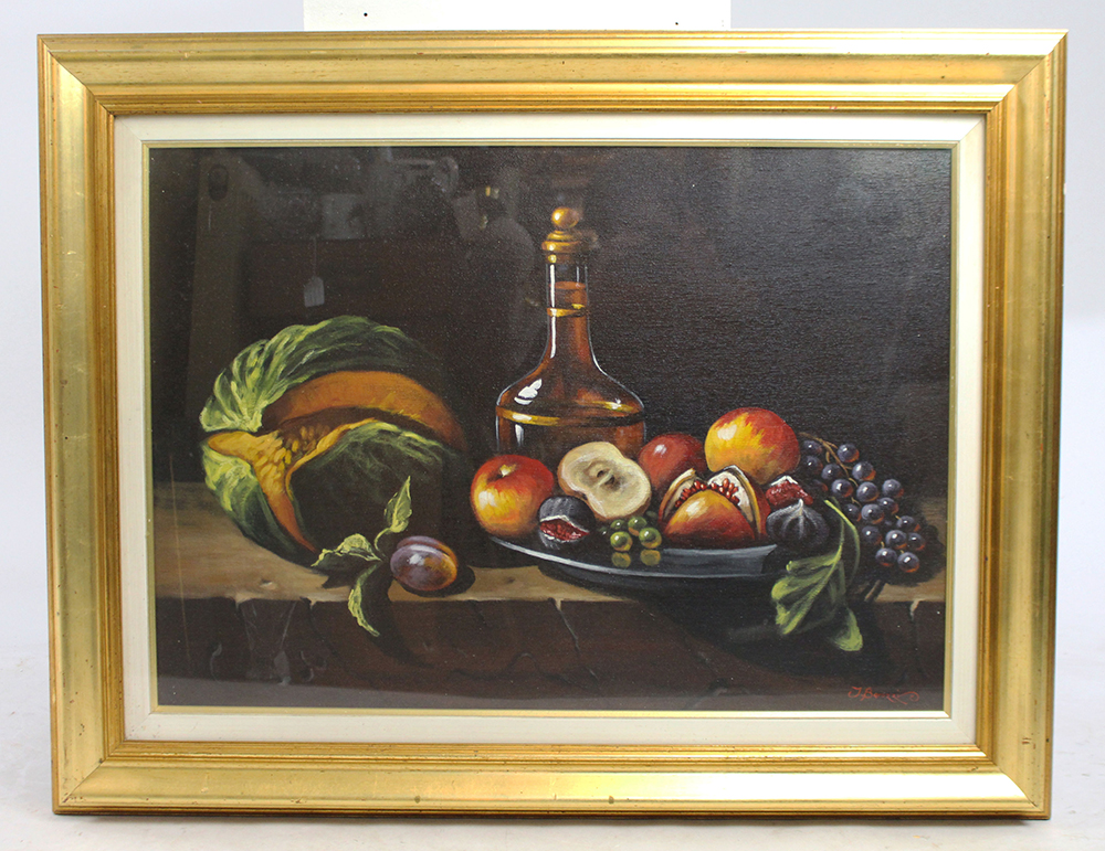 Italian Still Life J.Barozzi Oil on Canvas Set in Gilt Frame